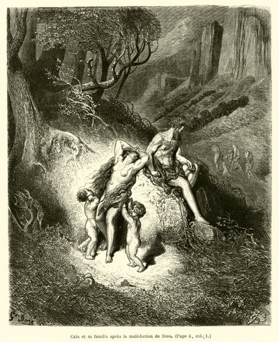 Caín y su familia después de la maldición de Dios de Gustave after Dore